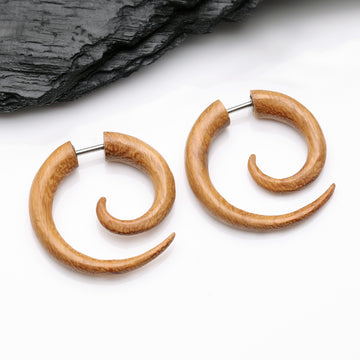 Detail View 1 of A Pair of Gamal Wood Fake Spiral Hanger Earring